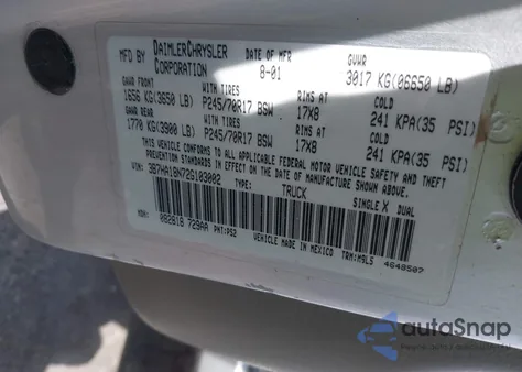 2002 Dodge Ram 1500 из США, поврежденный, VIN 3B7HA18N72G103002